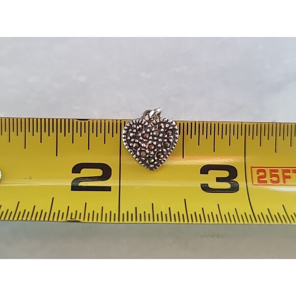 925 Sterling Silver Marcasite Dangling Heart Shaped Pierced Earrings Vintage - Picture 9 of 10